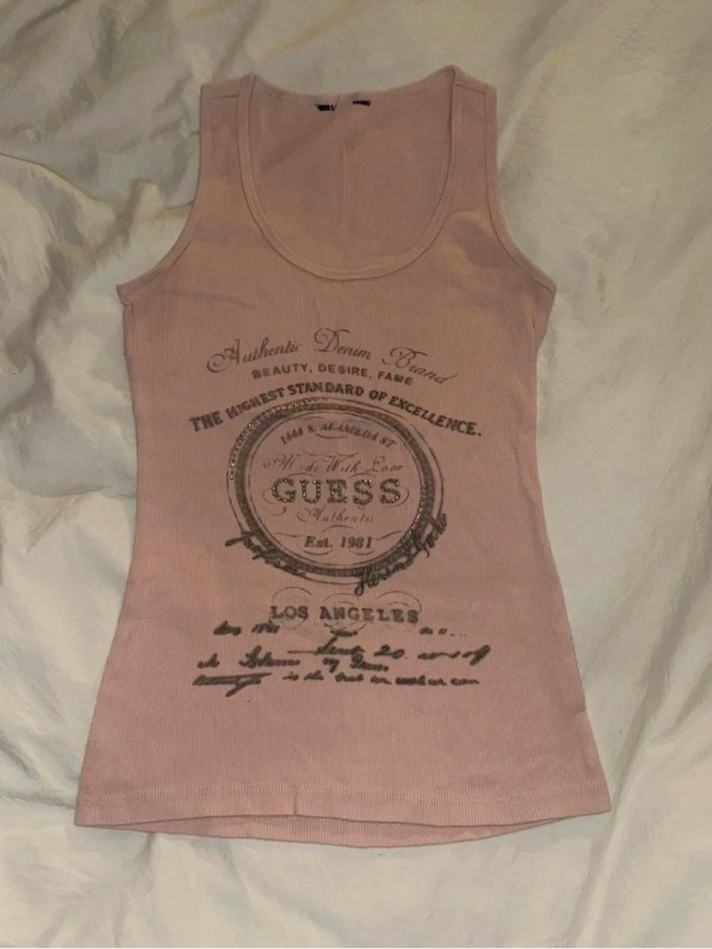 GUESS Light Pink Graphic Ribbed Tank Top - Picture 2 of 4